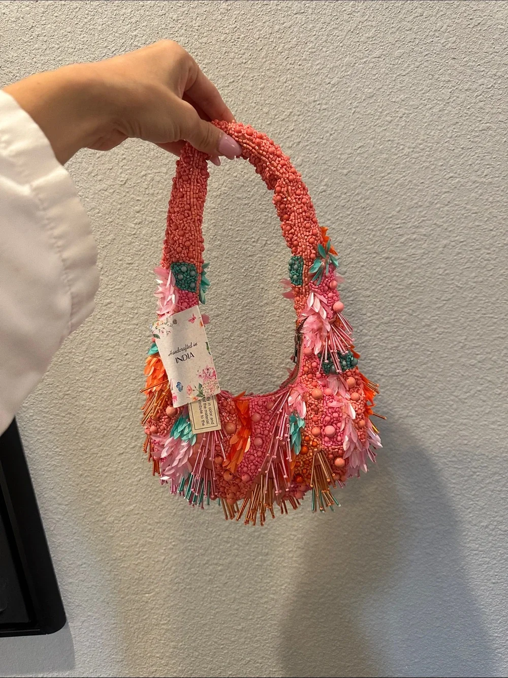 Handcrafted beaded shoulder moon bag made in India